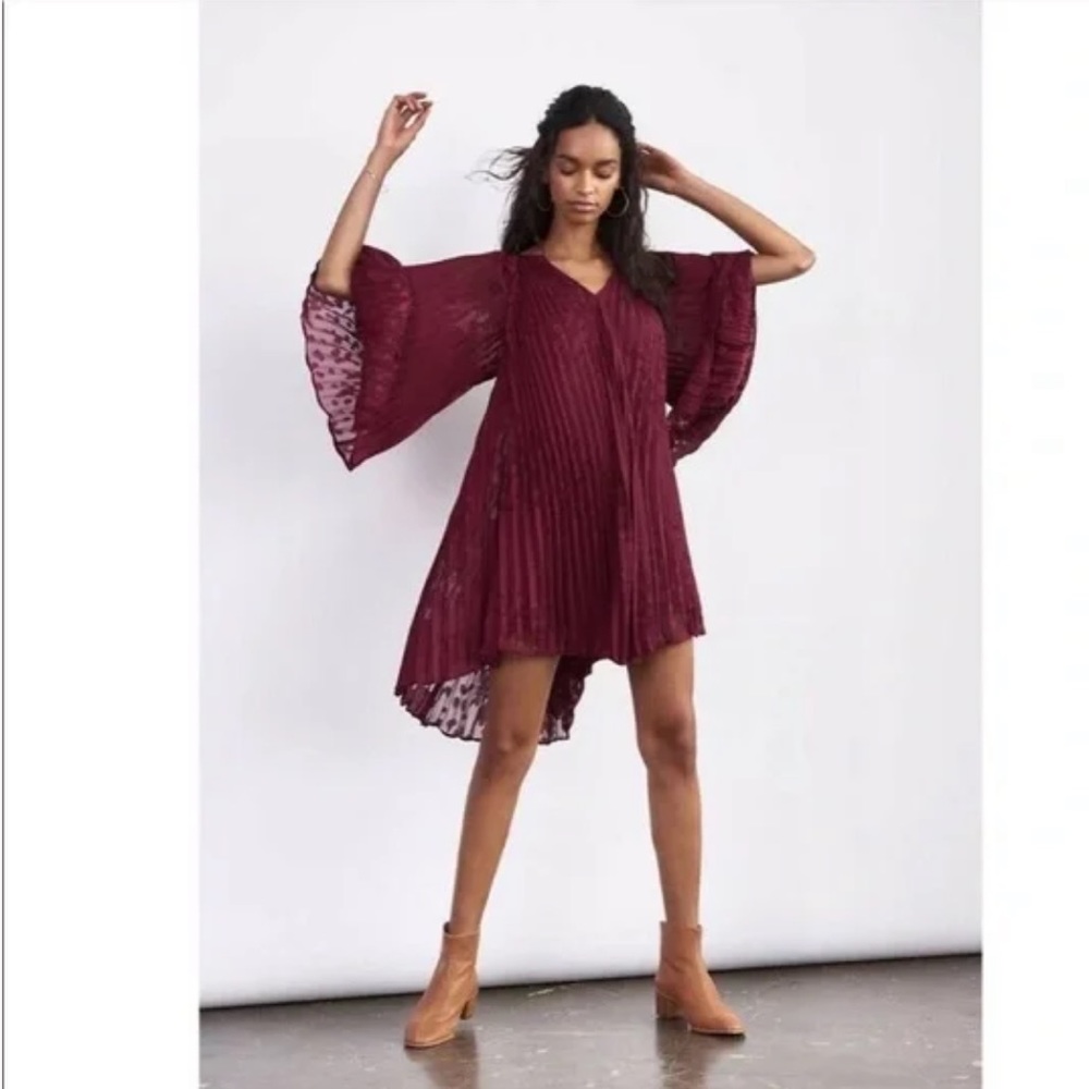 Anthropologie Toulon Plum Pleated Mini Dress